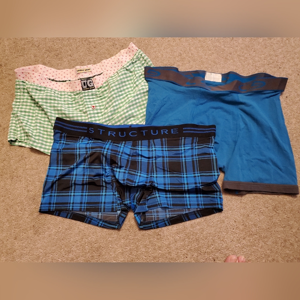 Men's Boxer Briefs Set - Blue Plaid and Green Checkered